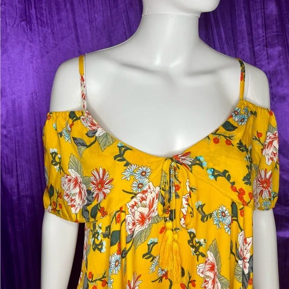 NWT GiGi JAPNA L XL RAYON LIGHTWEIGHT DRESS STRAPS with COLD SHOULDERS MUSTARD - Picture 6 of 13
